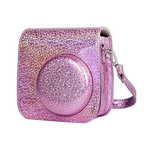 JXE Kameratasche aus PU-Leder mit Glitzer für Polaroid Fujifilm Instax Mini 9 8 8+ - Crystal Pink von JXE