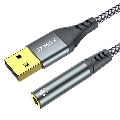 Audio-Adapter USB auf 3.5 mm Klinkenstecker, USB auf Audio-Klinkenadapter, USB-A auf 3.5 mm TRRS 4-polige Buchse, externe Stereo-Soundkarte für Kopfhörer, Mac, PS4, Laptop, Desktops und mehr (1.2 m) von JXMOX
