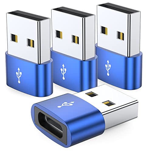 JXMOX USB-C-Buchse auf USB-Stecker, 4er-Pack, Typ C auf USB-A-Ladegerät-Konverter für iPhone 14, 13, 12, 11 Pro Max, Samsung Galaxy Note 10, 20, S22, S21, S20, 8 SE, AirPo. ds iPad Pro von JXMOX