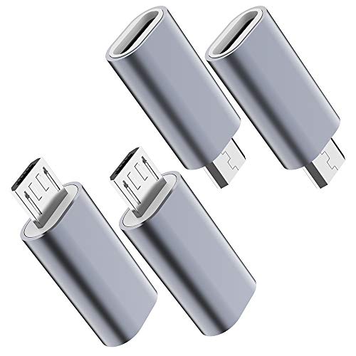 USB-C-auf-Micro-USB-Adapter, (4er-Pack), Typ C-Buchse auf Micro-USB-Stecker, Konvertierungsstecker, unterstützt Lade- und Datensynchronisation, Nexus 5, 6 und Micro-USB-Geräten (grau) von JXMOX
