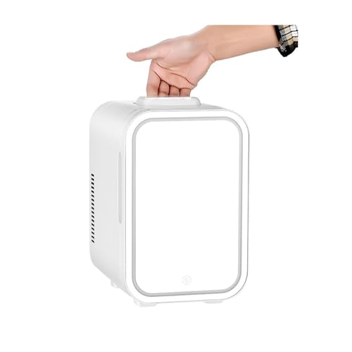 JXUFGYES Mini-KüHlschrank mit LED-Spiegel (8 Liter/8 Dosen), Tragbarer 12-V-Hautpflege-KüHlschrank, KüHler Und WäRmer für Hautpflege, GeträNke, Lebensmittel, Zuhause, BüRo Und Auto von JXUFGYES