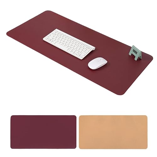 Schreibtischunterlage, Mauspad Mit Leder Und Rutchfeste Wildleder, Multifunktionales Office Mousepad Laptop Schreibunterlage, Tischschutz Unterlage Für Büro/Home-Office (Burgund + Kork,90cm*45cm) von JXpxbao