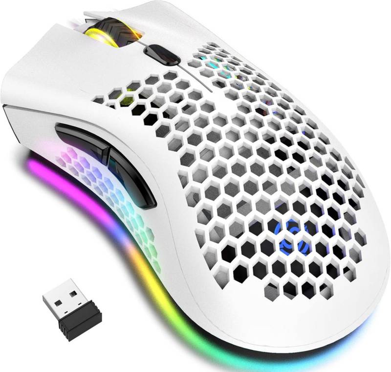 JYCSTE mit Wabenschale,7 programmiert Tasten,3 einstellbare DPI,USB-Empfänger Gaming-Maus (usb, Bluetooth, mit der LED-Taste zwischen mehreren Lichteffekten Regenbogen-, Stream) von JYCSTE