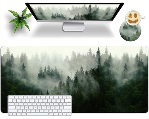 Großes Wald-Mauspad mit Untersetzer, rutschfeste Gummiunterseite, genähter Rand, Büro-Schreibtischunterlage für Heimcomputer, XXL, XL, erweitertes großes Mauspad Großes Wald-Mauspad mit Untersetzer, rutschfeste Gummiunterseite, genähter Rand, Büro-Schreibtischunterlage für Heimcomputer, XXL, XL, erweitertes großes Mauspad von JYCUHTCL