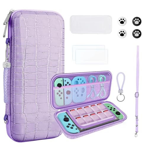 JYPS 10 in1 Tasche für Nintendo Switch OLED, Neue Krokodil Textur Harter Hülle Case, Tragbare Schutz Switch Bundle, Reisetasche Schutzhülle für Switch Konsole& Zubehör für Mädchen Geschenk(Lila) JYPS 10 in1 Tasche für Nintendo Switch OLED, Neue Krokodil Textur Harter Hülle Case, Tragbare Schutz Switch Bundle, Reisetasche Schutzhülle für Switch Konsole& Zubehör für Mädchen Geschenk(Lila) von JYPS