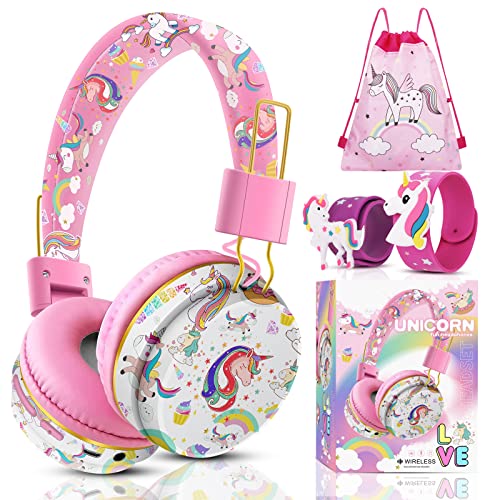 JYPS Bluetooth Kopfhörer Kinder, Einhorn Kopfhörer Kabellos Kinder mit Kabel, Bluetooth Kopfhörer Over Ear für Mädchen mit Mikrofon, Schule Kleinkind Kopfhörer ab 3-10 Jahre, für iPad/Tablet von JYPS