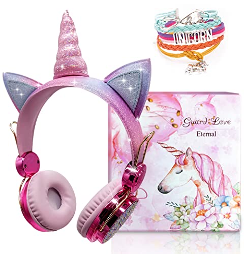 JYPS Einhorn Bluetooth kopfhörer Kinder, Kabellos Kinderkopfhörer Over-Ear mit 85dB Lautstärke Begrenzung, Mädchen Kopfhörer für Kinder mit Mikrofon und Kabel, Bluetooth 5.0, eingebautes Mikrofon von JYPS