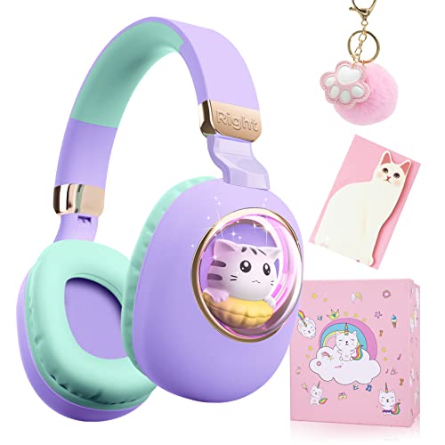 JYPS Kinder Kabellose Kopfhörer, 3D Katze Kopfhörer Over-Ear mit LED-Licht für Mädchen, Faltbare kopfhörer Bluetooth und Kabel für Kinder/Teenager/Frauen von JYPS