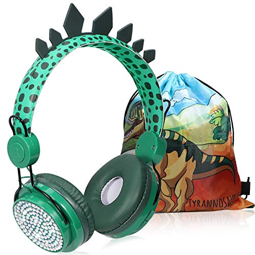 Kinderkopfhörer Jungen Drahtlose Bluetooth-Kopfhörer mit Mikrofon über Ohr für Schule/PC/iPad, Dinosaurier-Kopfhörer für Mädchen, Lautstärkebegrenztes Verstellbares Headset mit Dinosaurier Tasche von JYPS