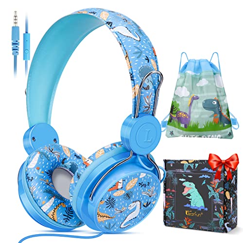 Kopfhörer Kinder mit Kabel, Einhörn/Dinosaurier Kopfhörer ab 2-10 Jahre, Kleinkind-Kopfhörer für Jungen und Mädchen, Schule Kopfhörer Over Ear mit 3.5mm Klinkenstecker für iPad/Tablet (blau) von JYPS