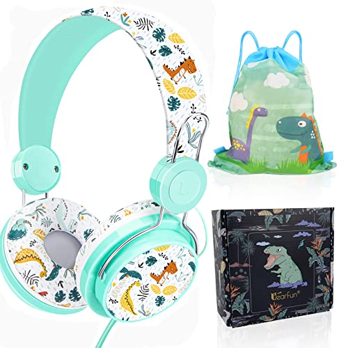 Kopfhörer Kinder mit Kabel, Einhörn/Dinosaurier Kopfhörer ab 2-10 Jahre, Kleinkind-Kopfhörer für Jungen und Mädchen, Schule Kopfhörer Over Ear mit 3.5mm Klinkenstecker für iPad/Tablet (grün) von JYPS