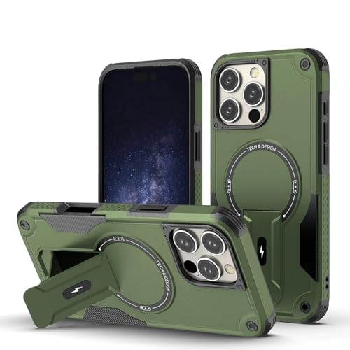 JYUANS Armor Invisible Bracket Case für iPhone 16 15 13 14 12 Pro Max Plus 11 Magnetische PC-Abdeckung für kabellose Ladestation (für iPhone 16 ProMax/Grün) von JYUANS
