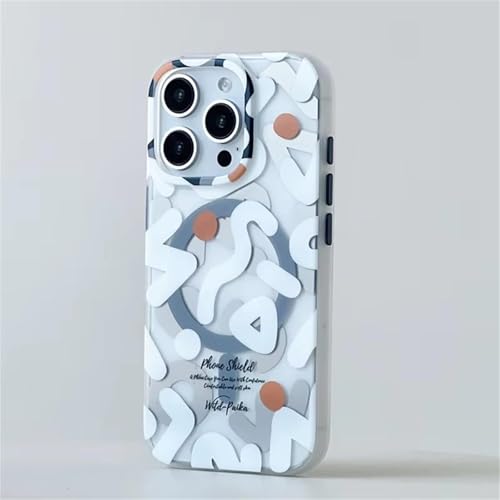JYUANS Geometrische Graffiti-Telefonhülle für iPhone 16 12 13 14 15 Pro Max 16 Plus, magnetische kabellose Ladehülle, Harte, stoßfeste Hülle (für iPhone 15 Pro/Weiß) von JYUANS