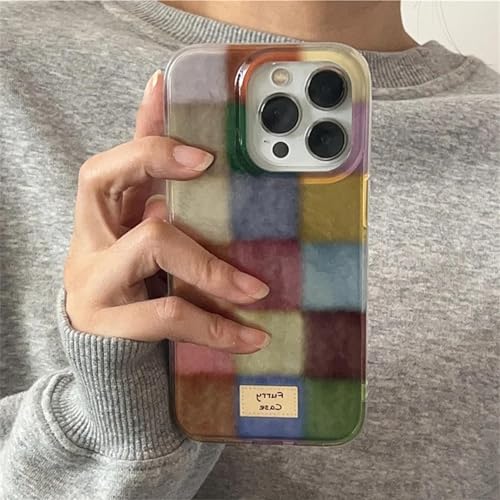 JYUANS Süße, durchsichtige Hülle mit Farbblock-Match-Plaid für iPhone 16 15 14 13 12 11 Pro Max Xs Xr X Se 7 8 Plus Karierte Softcover (für iPhone 14/1) von JYUANS