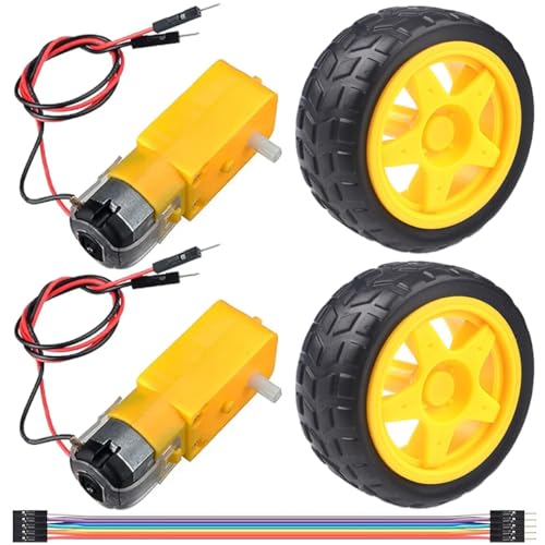 JYUDAUFU 2 Stück TT Motor Reifenteile Kit DC 3-12V 1A Getriebemotor Doppelwelle 200RPM 1:48 EMC Elektrogetriebemotor mit Kabel für Arduino/Smart Car/Roboterprojekt mit Überbrückungskabel JYUDAUFU 2 Stück TT Motor Reifenteile Kit DC 3-12V 1A Getriebemotor Doppelwelle 200RPM 1:48 EMC Elektrogetriebemotor mit Kabel für Arduino/Smart Car/Roboterprojekt mit Überbrückungskabel von JYUDAUFU