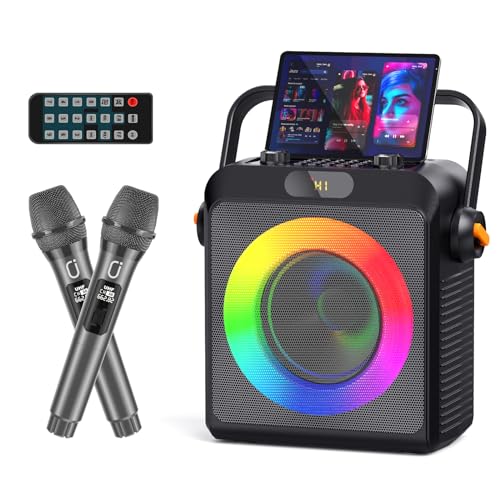 JYX Karaoke Machine mit 2 Mikrofones, Tragbaren Bluetooth Lautsprecher mit RGB-Licht, Karaoke Anlage für Karaoke, Hausparty, PA-System für Erwachsene Partybox Unterstützt TF/USB, AUX,Rec von JYX