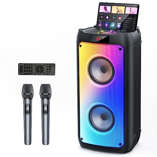 JYX Karaoke Machine mit 2 Mikrofones, großer Tragbaren Bluetooth Lautsprecher mit RGB-Licht, Karaoke Anlage für Karaoke, Hausparty, PA-System für Erwachsene Partybox Unterstützt TF/USB, AUX,FM,Rec,TWS von JYX