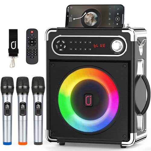 JYX Karaoke Maschine, Karaoke Anlage mit 3 Mikrofonen, Tragbare Bluetooth Lautsprecher für Erwachsene, Party Karaoke Lautsprecher, Subwoofer PA System für Versammlungen, die besten Geschenke für alle von JYX