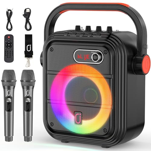 JYX Karaoke Maschine mit 2 kabellose Mikrofones, Tragbaren Bluetooth Lautsprecher mit RGB-Licht Unterstützt TF/USB, AUX,FM,Rec,TWS, Karaoke Anlage für Karaoke, Party, PA-System für Erwachsene/Kinder von JYX