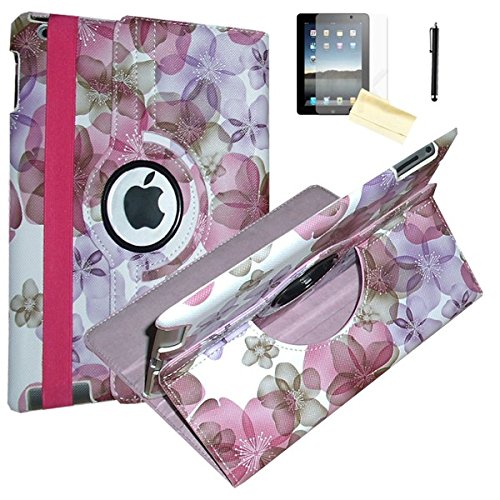 JYtrend iPad 2 3 4 Hülle, (R) drehbarer Ständer, Smart Case Cover magnetisch Auto Wake Up Sleep für 2/3/4 A1395 A1396 A1397 A1403 A1416 A1430 A1458 A1459 A1460 (rosa Blume) von JYtrend
