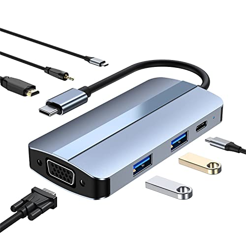 7 in 1 USB C Laptop Docking Station, Laptop Hub USB Type-C to HDMI | VGA | USB 3.0 | USB 2.0 | 3.5 MM Audio | USB Type-C | PD 100W Fast Charging for iPhone,MacBook,iPad,More Type C Tablet PC Phone von JZ
