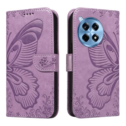 JZ 12R / Ace 3 Swallowtail Kunstleder Flip Cover Geldbörse Fall [Wrist Strap][Kartenhalter][Kickstand] Für OnePlus 12R / Ace 3 Case - Purple von JZ