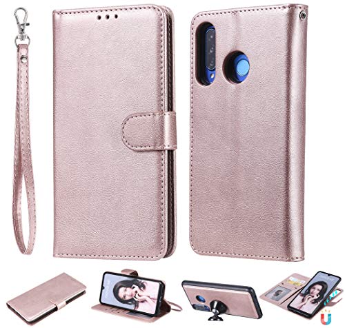 JZ 2 in 1 [Detachable][Fit Car Mount Magnetic] for Für Huawei P30 Lite/Nova 4e PU Leather Wallet Flip Hülle Cover with Wrist Strap - Rose Gold von JZ