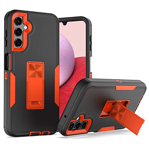 JZ 2in1 PC TPU Full Body Protective Fall für Samsung Galaxy A14 (5G) with Kickstand, Car Magnetic Suction, Screen&Camera Protection Shockproof TPU Bumper Cover - Black&Orange von JZ