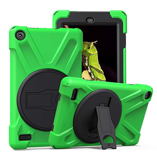 JZ 360 Degrees Kickstand Hülle Cover Compatible with Amazon Kindle Fire HD 8 2016 Stand Hülle with Wrist Strap and Shoulder Strap - Green von JZ