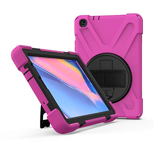 JZ 360 Degrees Kickstand Hülle Cover Compatible with Galaxy Tab A 10.1 2019 (SM-T510/T515/T517) Stand Hülle with Wrist Strap and Shoulder Strap - Hot Pink von JZ