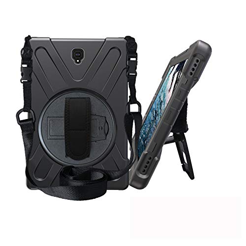 JZ 360 Degrees Kickstand Hülle Cover Compatible with Galaxy Tab A 8.0 2017 (SM-T380,T385) Stand Hülle with Wrist Strap and Shoulder Strap - Black von JZ