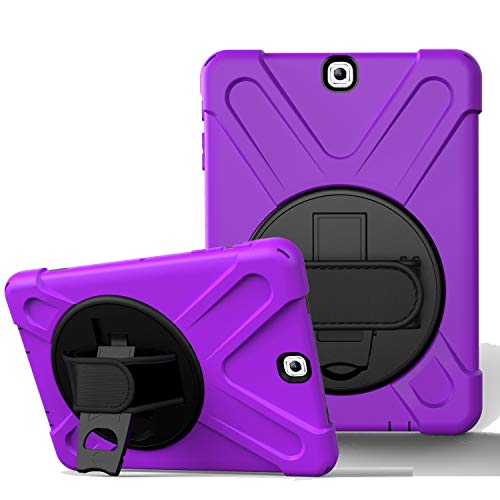 JZ 360 Degrees Kickstand Hülle Cover Compatible with Galaxy Tab A 8.0 2018 (SM-T387) Stand Hülle with Wrist Strap and Shoulder Strap - Purple von JZ