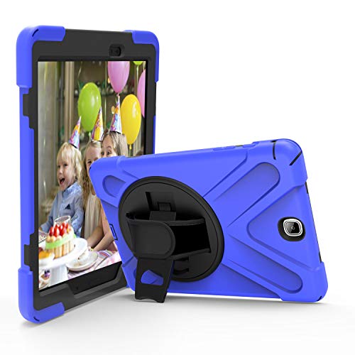 JZ 360 Degrees Kickstand Hülle Cover Compatible with Galaxy Tab A 9.7 2015 (SM-T550) Stand Hülle with Wrist Strap and Shoulder Strap - Blue von JZ