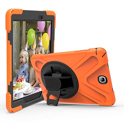 JZ 360 Degrees Kickstand Hülle Cover Compatible with Galaxy Tab A 9.7 2015 (SM-T550) Stand Hülle with Wrist Strap and Shoulder Strap - Orange von JZ