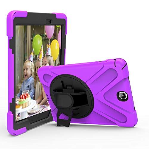 JZ 360 Degrees Kickstand Hülle Cover Compatible with Galaxy Tab A 9.7 2015 (SM-T550) Stand Hülle with Wrist Strap and Shoulder Strap - Purple von JZ