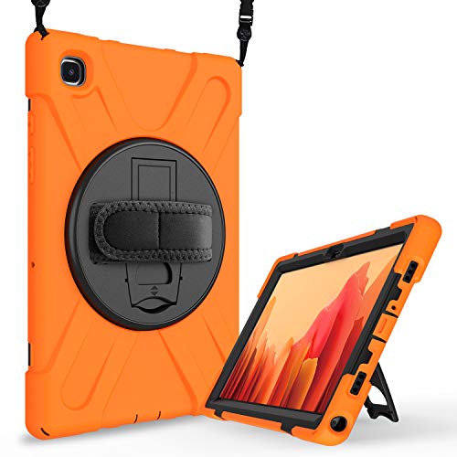 JZ 360 Degrees Kickstand Hülle Cover Compatible with Galaxy Tab A7 10.4 2020 (SM-T500/T505/T507) Stand Hülle with Wrist Strap and Shoulder Strap - Orange von JZ