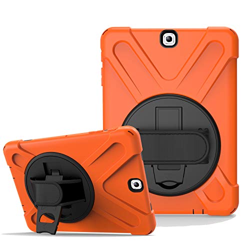 JZ 360 Degrees Kickstand Hülle Cover Compatible with Galaxy Tab S2 9.7 (SM-T810,T813,T815) Stand Hülle with Wrist Strap and Shoulder Strap - Orange von JZ