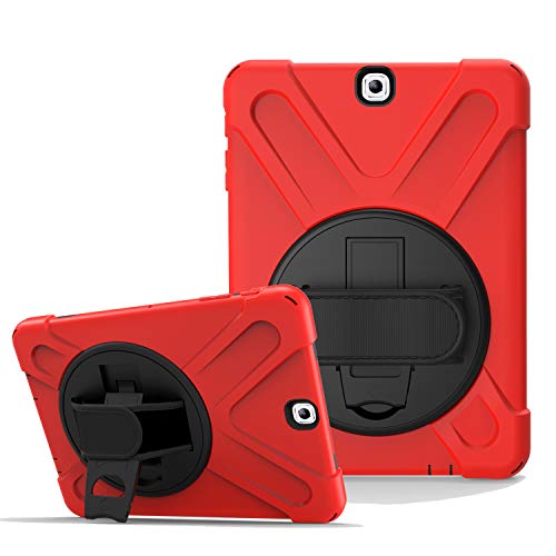 JZ 360 Degrees Kickstand Hülle Cover Compatible with Galaxy Tab S2 9.7 (SM-T810,T813,T815) Stand Hülle with Wrist Strap and Shoulder Strap - Red von JZ