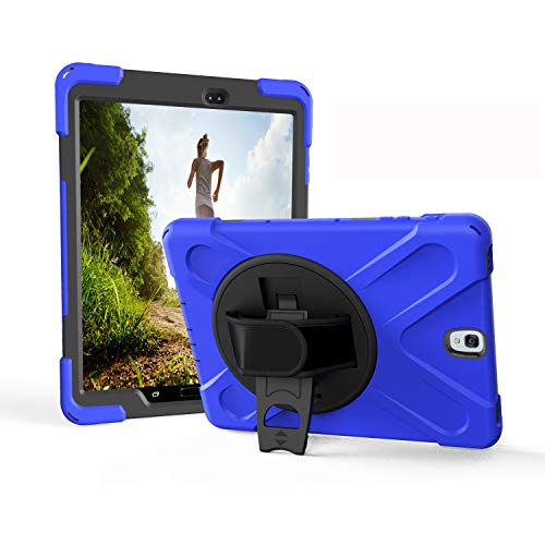 JZ 360 Degrees Kickstand Hülle Cover Compatible with Galaxy Tab S3 9.7 (SM-T820,T825,T827) Stand Hülle with Wrist Strap and Shoulder Strap - Blue von JZ