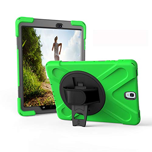 JZ 360 Degrees Kickstand Hülle Cover Compatible with Galaxy Tab S3 9.7 (SM-T820,T825,T827) Stand Hülle with Wrist Strap and Shoulder Strap - Green von JZ