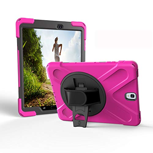 JZ 360 Degrees Kickstand Hülle Cover Compatible with Galaxy Tab S3 9.7 (SM-T820,T825,T827) Stand Hülle with Wrist Strap and Shoulder Strap - Hot Pink von JZ