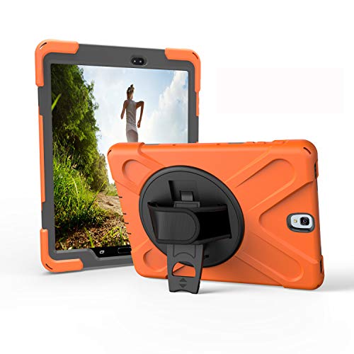 JZ 360 Degrees Kickstand Hülle Cover Compatible with Galaxy Tab S3 9.7 (SM-T820,T825,T827) Stand Hülle with Wrist Strap and Shoulder Strap - Orange von JZ