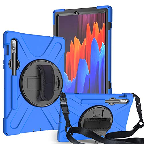 JZ 360 Degrees Kickstand Hülle Cover Compatible with Galaxy Tab S7 11 2020 (SM-T870/T875) Stand Hülle with Wrist Strap,Shoulder Strap and Pencil Holder - Blue von JZ