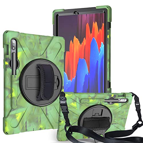 JZ 360 Degrees Kickstand Hülle Cover Compatible with Galaxy Tab S7 11 2020 (SM-T870/T875) Stand Hülle with Wrist Strap,Shoulder Strap and Pencil Holder - Camouflage von JZ