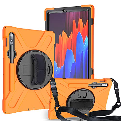 JZ 360 Degrees Kickstand Hülle Cover Compatible with Galaxy Tab S7 11 2020 (SM-T870/T875) Stand Hülle with Wrist Strap,Shoulder Strap and Pencil Holder - Orange von JZ