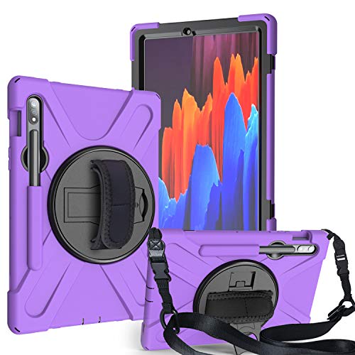 JZ 360 Degrees Kickstand Hülle Cover Compatible with Galaxy Tab S7 11 2020 (SM-T870/T875) Stand Hülle with Wrist Strap,Shoulder Strap and Pencil Holder - Purple von JZ