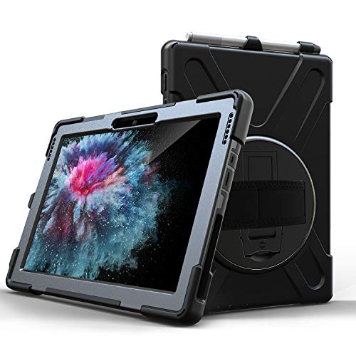 JZ 360 Degrees Kickstand Hülle Cover Compatible with Microsoft Surface Go 10.0 inch Stand Hülle with Wrist Strap,Shoulder Strap and Pencil Holder - Black von JZ