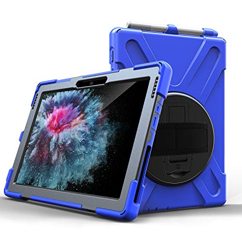 JZ 360 Degrees Kickstand Hülle Cover Compatible with Microsoft Surface Go 10.0 inch Stand Hülle with Wrist Strap,Shoulder Strap and Pencil Holder - Blue von JZ