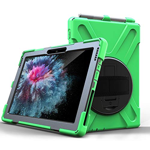 JZ 360 Degrees Kickstand Hülle Cover Compatible with Microsoft Surface Go 10.0 inch Stand Hülle with Wrist Strap,Shoulder Strap and Pencil Holder - Green von JZ
