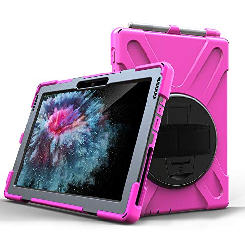 JZ 360 Degrees Kickstand Hülle Cover Compatible with Microsoft Surface Go 10.0 inch Stand Hülle with Wrist Strap,Shoulder Strap and Pencil Holder - Hot Pink von JZ